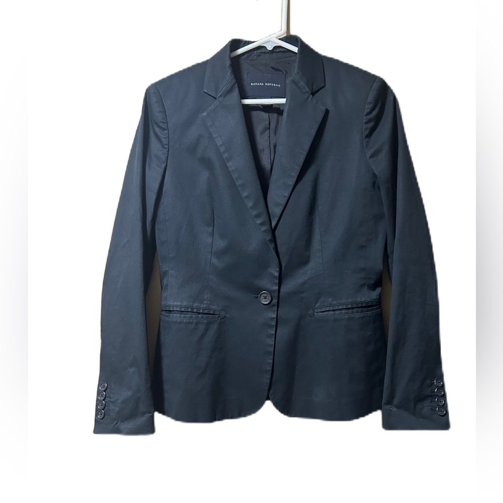 Banana Republic Womens Sz 4 Sleek Black Blazer Straight Stretch Jacket Career